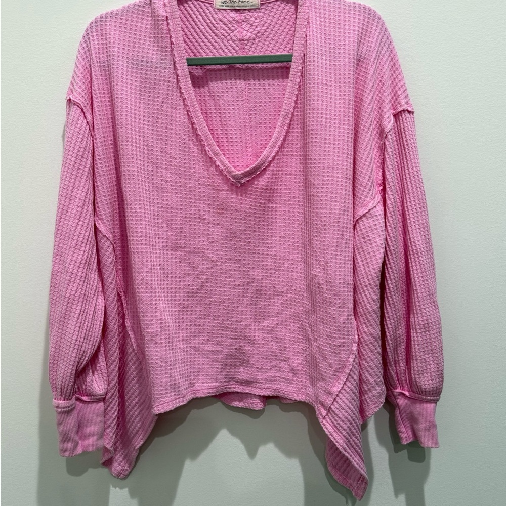 We The Free Pink Waffle Knit Hoodie